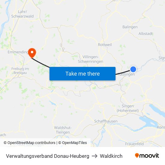 Verwaltungsverband Donau-Heuberg to Waldkirch map