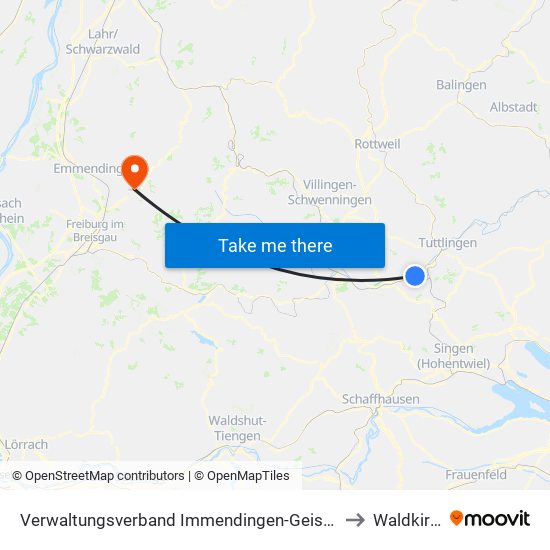 Verwaltungsverband Immendingen-Geisingen to Waldkirch map