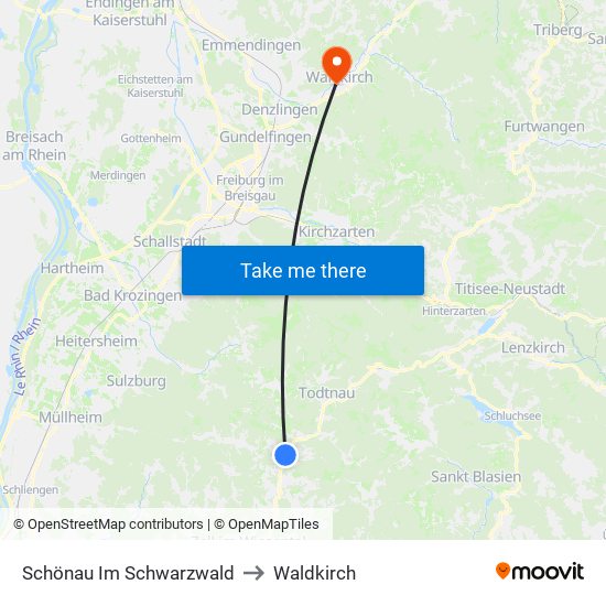 Schönau Im Schwarzwald to Waldkirch map