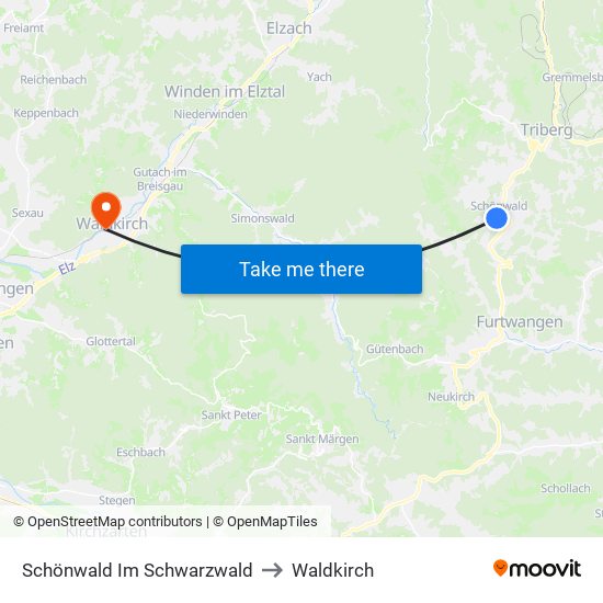 Schönwald Im Schwarzwald to Waldkirch map