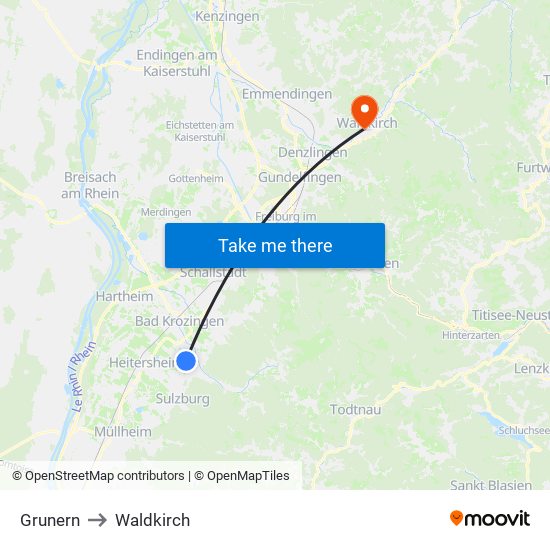Grunern to Waldkirch map