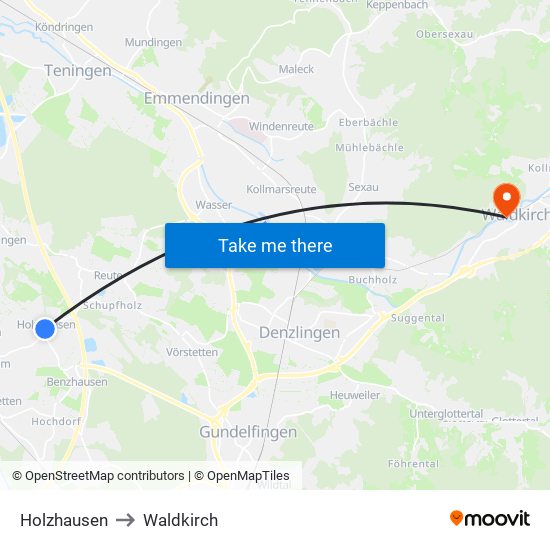 Holzhausen to Waldkirch map