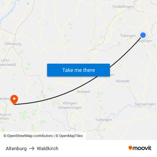 Altenburg to Waldkirch map