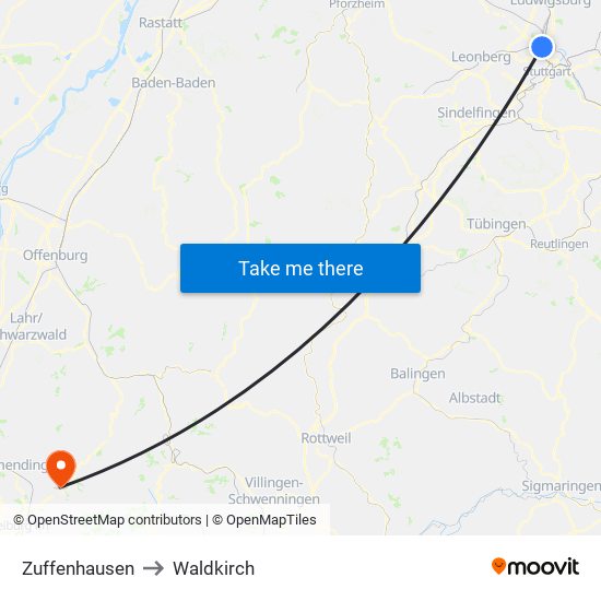 Zuffenhausen to Waldkirch map