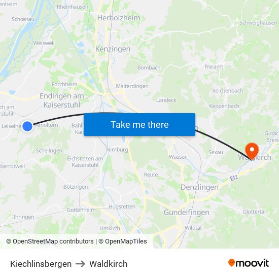 Kiechlinsbergen to Waldkirch map