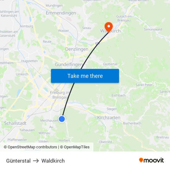 Günterstal to Waldkirch map