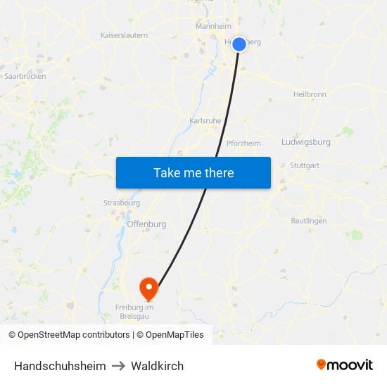 Handschuhsheim to Waldkirch map