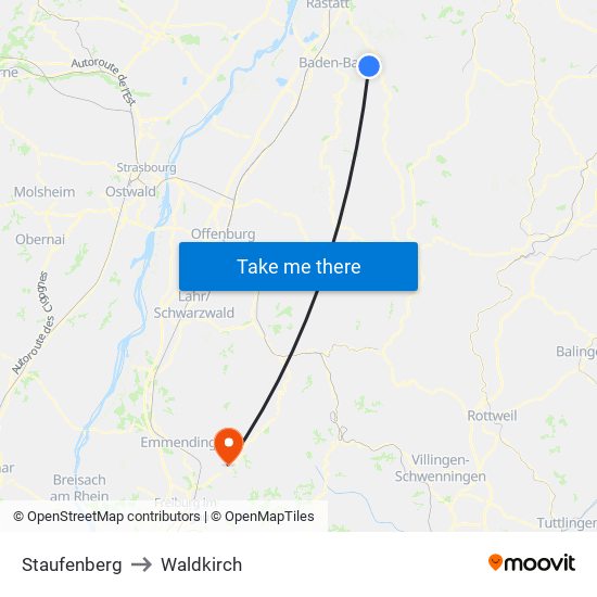Staufenberg to Waldkirch map