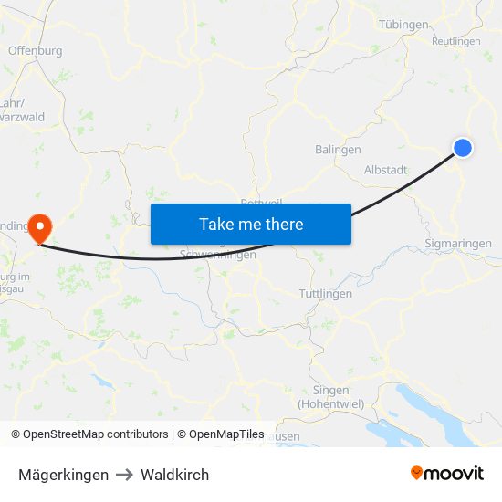 Mägerkingen to Waldkirch map