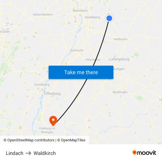 Lindach to Waldkirch map