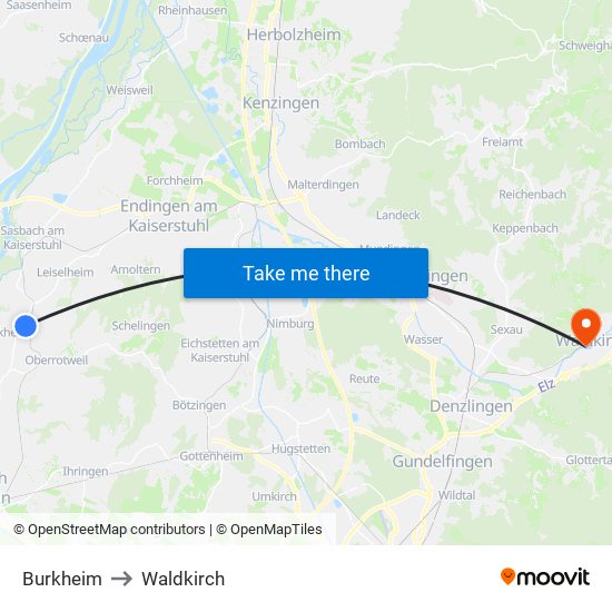 Burkheim to Waldkirch map