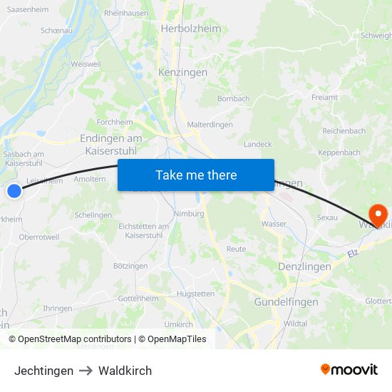 Jechtingen to Waldkirch map