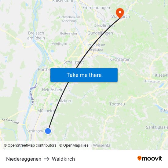Niedereggenen to Waldkirch map