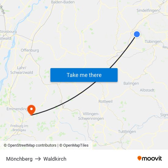 Mönchberg to Waldkirch map