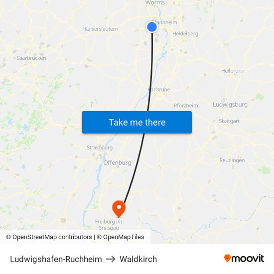 Ludwigshafen-Ruchheim to Waldkirch map