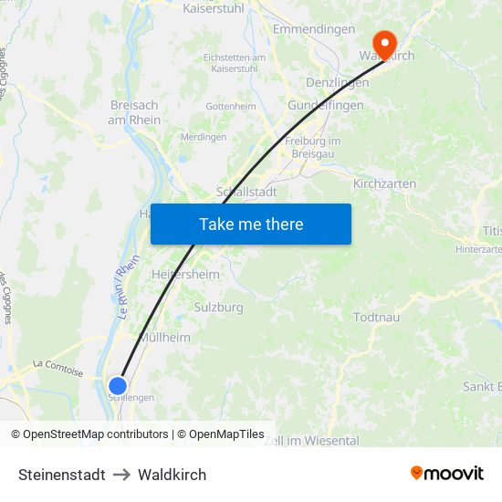 Steinenstadt to Waldkirch map