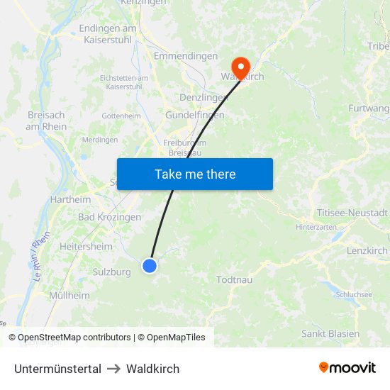 Untermünstertal to Waldkirch map