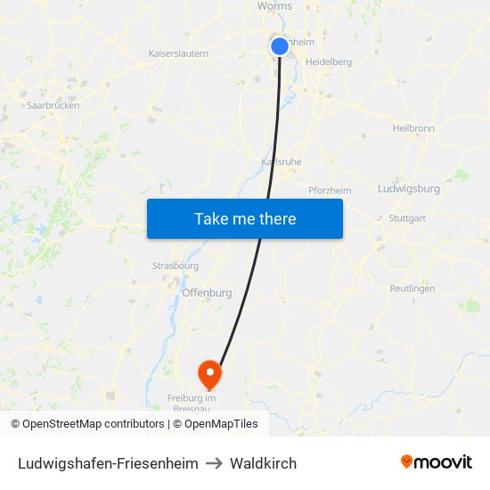Ludwigshafen-Friesenheim to Waldkirch map