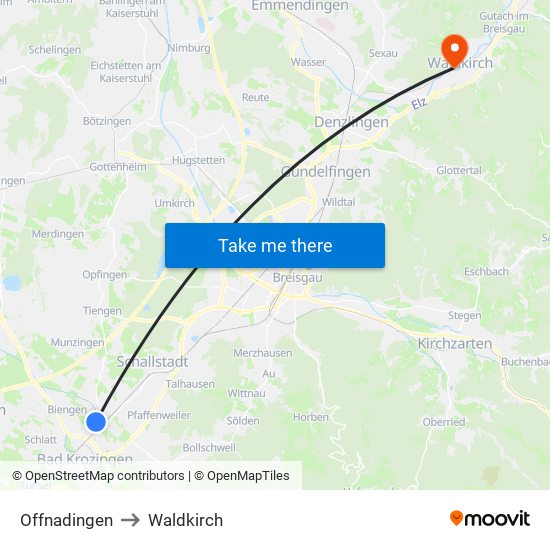 Offnadingen to Waldkirch map