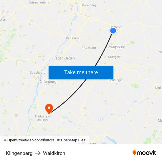 Klingenberg to Waldkirch map