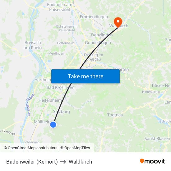 Badenweiler (Kernort) to Waldkirch map