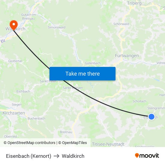 Eisenbach (Kernort) to Waldkirch map