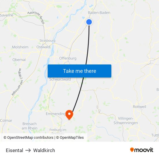 Eisental to Waldkirch map