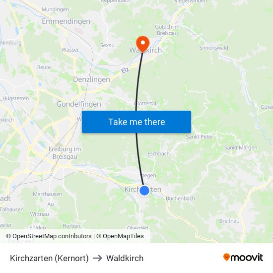 Kirchzarten (Kernort) to Waldkirch map