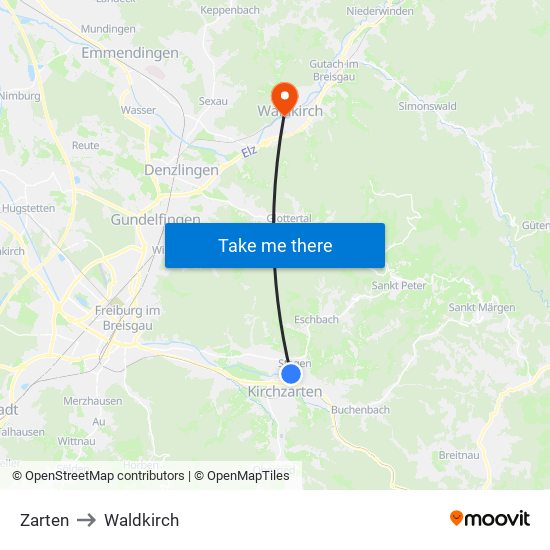 Zarten to Waldkirch map