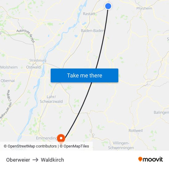 Oberweier to Waldkirch map