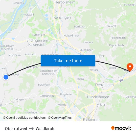 Oberrotweil to Waldkirch map