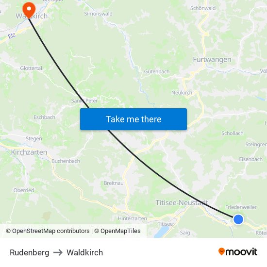 Rudenberg to Waldkirch map