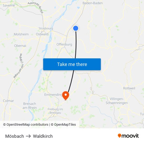 Mösbach to Waldkirch map