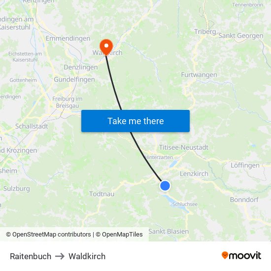 Raitenbuch to Waldkirch map