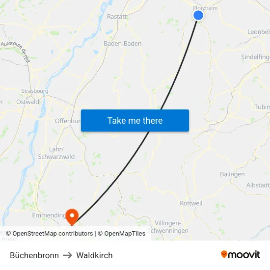 Büchenbronn to Waldkirch map