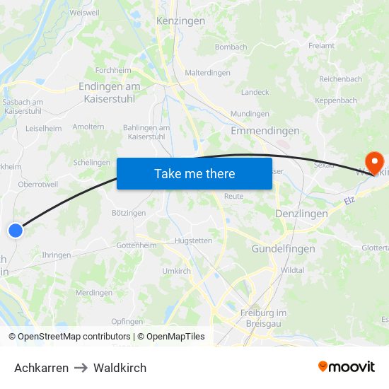 Achkarren to Waldkirch map