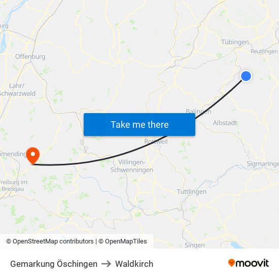 Gemarkung Öschingen to Waldkirch map