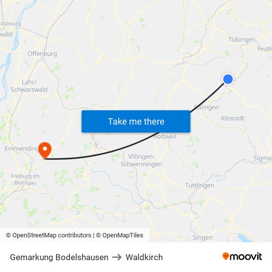 Gemarkung Bodelshausen to Waldkirch map