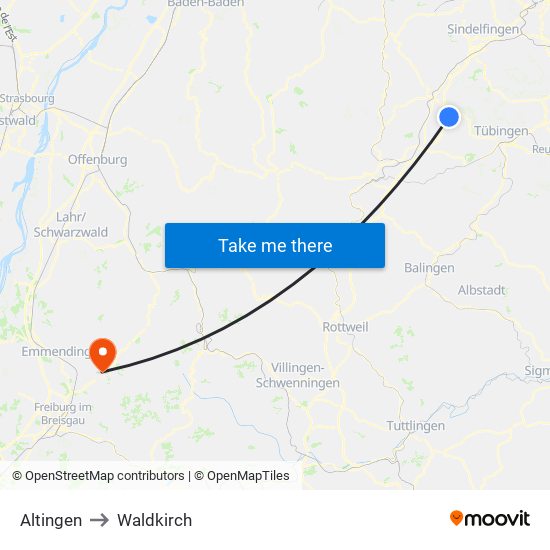 Altingen to Waldkirch map