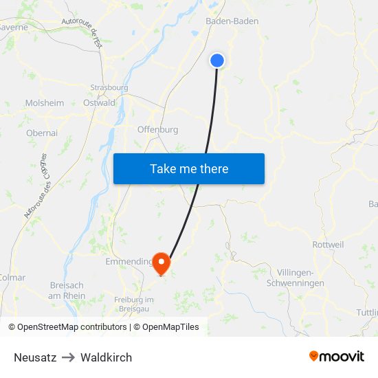 Neusatz to Waldkirch map