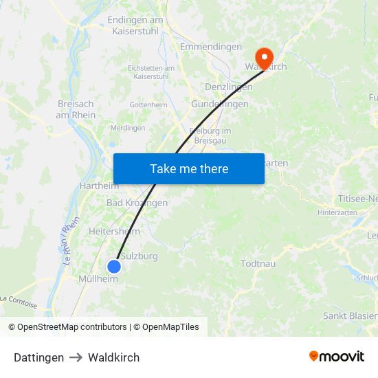 Dattingen to Waldkirch map