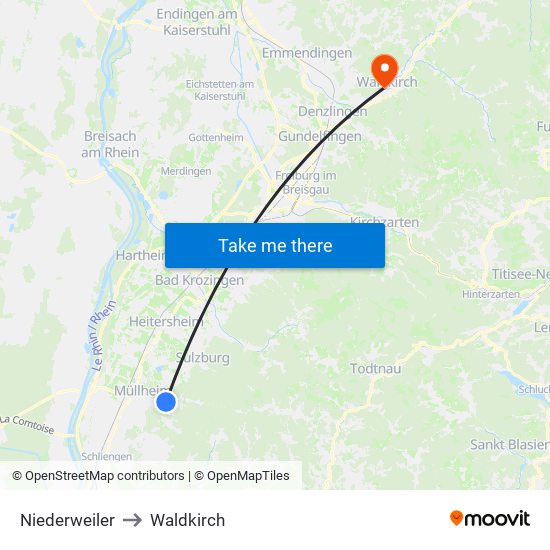 Niederweiler to Waldkirch map