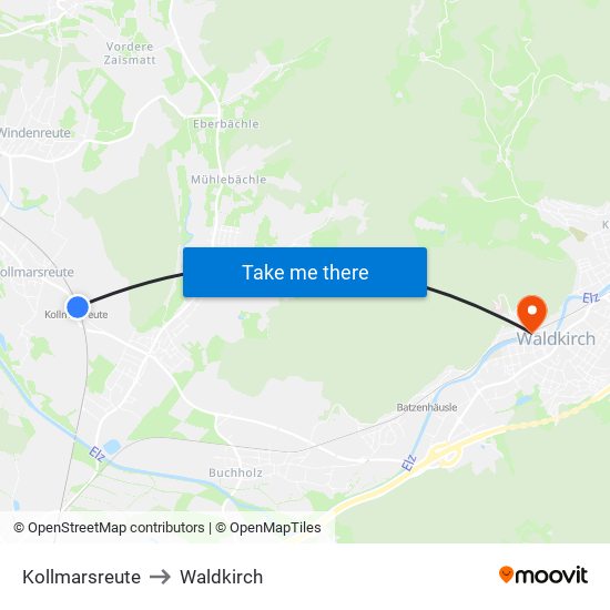 Kollmarsreute to Waldkirch map