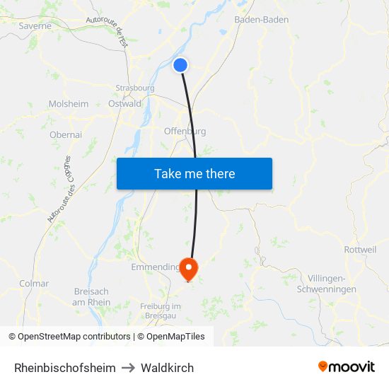 Rheinbischofsheim to Waldkirch map
