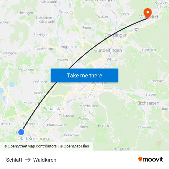 Schlatt to Waldkirch map