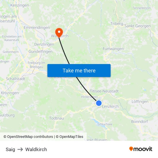 Saig to Waldkirch map