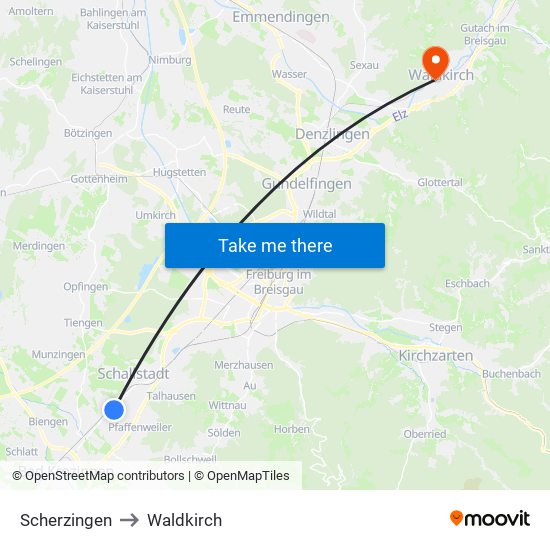 Scherzingen to Waldkirch map