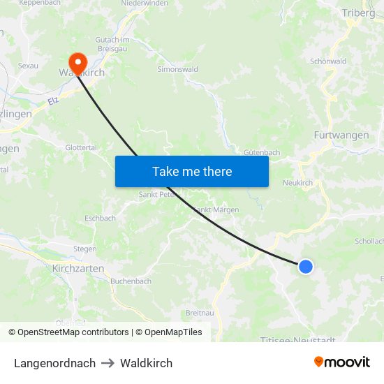 Langenordnach to Waldkirch map