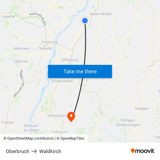 Oberbruch to Waldkirch map