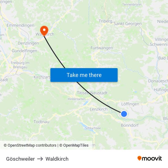 Göschweiler to Waldkirch map